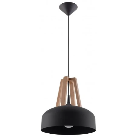 Lampy-sufitowe - lampa wisząca sufitowa casco e27 czarna/naturalne drewno sl.0390 sollux 