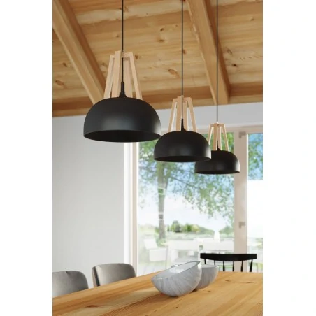 Lampy-sufitowe - lampa wisząca sufitowa casco e27 czarna/naturalne drewno sl.0390 sollux 