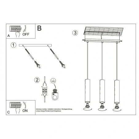 Lampy-sufitowe - zwisające tuby lampa potrójna biała do kuchni 3xgu10 lagos 3l sl.0325 sollux  Lampy-sufitowe - zwisające tuby lampa potrójna biała do kuchni 3xgu10 lagos 3l sl.0325 sollux