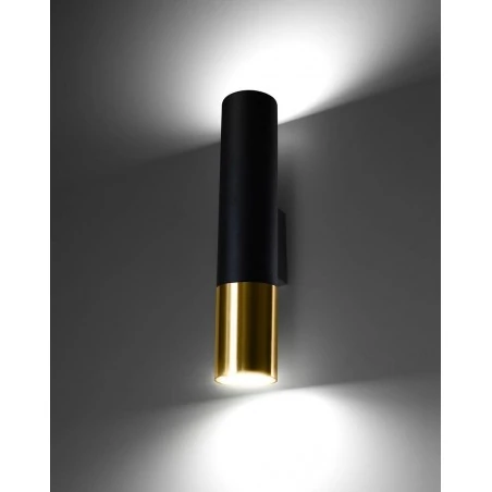 Kinkiety-do-salonu - sl.0950kinkiet tuba na 2 żarówki gu10 loopez czarny/złoty polski sollux 