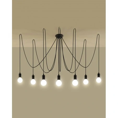 Lampy-sufitowe - sl.0372 żyrandol edison 7xe27 czarny duży pajączek sollux 