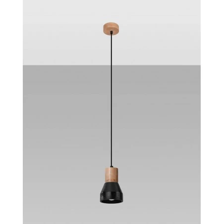 Lampy-sufitowe - sl.0963 lampa wisząca qubic czarna beton drewno e27 sollux 