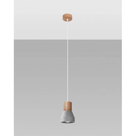 Lampy-sufitowe - sl.0964 lampa wisząca qubic szary beton z drewnianą wstawką e27 sollux 