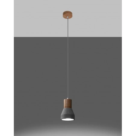 Lampy-sufitowe - sl.0964 lampa wisząca qubic szary beton z drewnianą wstawką e27 sollux 