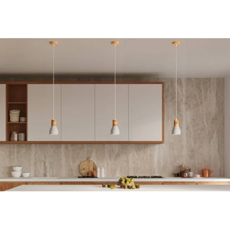 Lampy-sufitowe - sl.0964 lampa wisząca qubic szary beton z drewnianą wstawką e27 sollux 