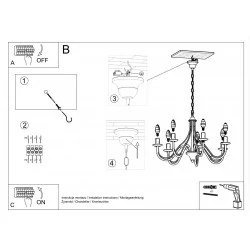 Lampy-sufitowe - czarny żyrandol 5 ramion e14 minerwa sl.0218 sollux lighting 