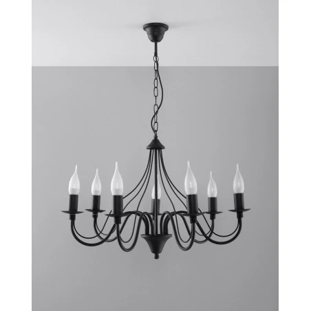 Lampy-sufitowe - żyrandol czarny 7 ramion e14 minerwa sl.0219 sollux lighting 