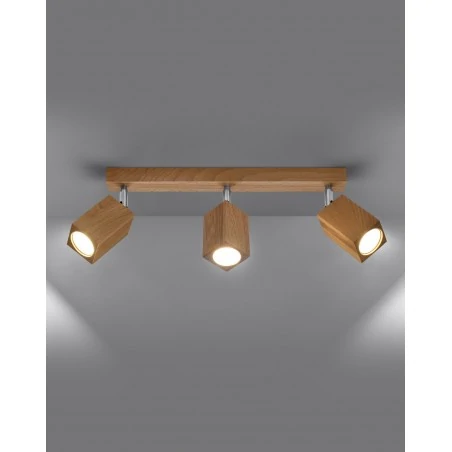 Lampy-sufitowe - sl.1037 listwa oświetleniowa drewniana dąb potrójna 3xgu10 keke sollux 