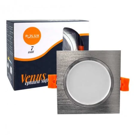Oprawy-sufitowe - oprawa sufitowa podtynkowa led kwadratowa 7w srebrna szczotkowana 3000k 470lm venus 303622 polux 