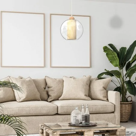 Lampy-sufitowe - lampa wisząca szklano - drewniana 1xe27 tela mlp7956 eko-light 