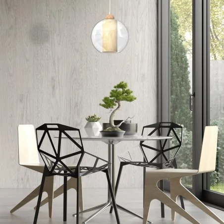 Lampy-sufitowe - lampa wisząca szklano - drewniana 1xe27 tela mlp7956 eko-light 