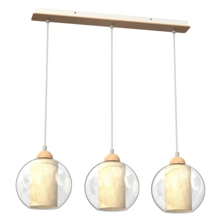 Lampy-sufitowe - potrójna lampa wisząca szkło + drewno 3xe27 tela mlp7957 eko-light 