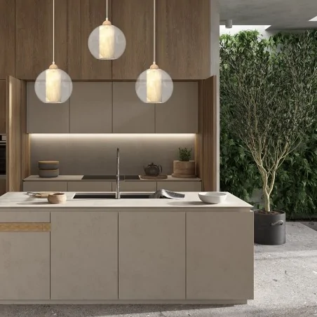 Lampy-sufitowe - potrójna lampa wisząca szkło + drewno 3xe27 tela mlp7957 eko-light 