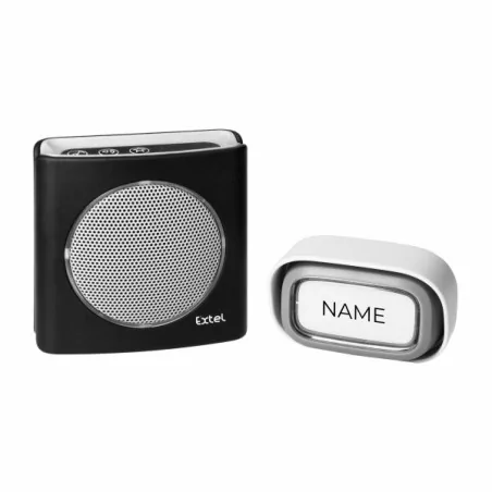 Dzwonki-do-drzwi-bezprzewodowe - czarny dzwonek bezprzewodowy z przyciskiem z wizytówką 85db 200m extel081737 extel orno 