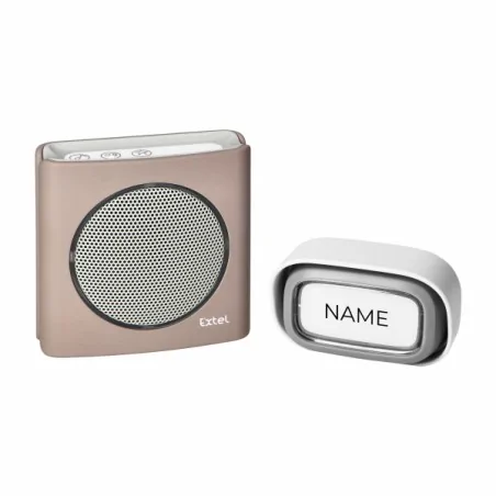 Dzwonki-do-drzwi-bezprzewodowe - dzwonek bezprzewodowy w kolorze brązowym przycisk z wizytówką 85db 200m dibi flash soft extel081739 extel orno 