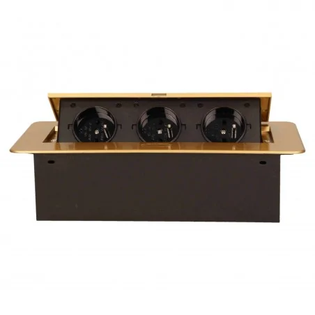 Gniazda-meblowe - złote gniazdo do blatu potrójne wpuszczane płaskie or-ae-1336/c orno 