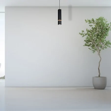 Lampy-sufitowe - lampa wisząca minimalistyczna czarna z drewnianą wstawką vidar black gu10 mlp5403 eko-light 