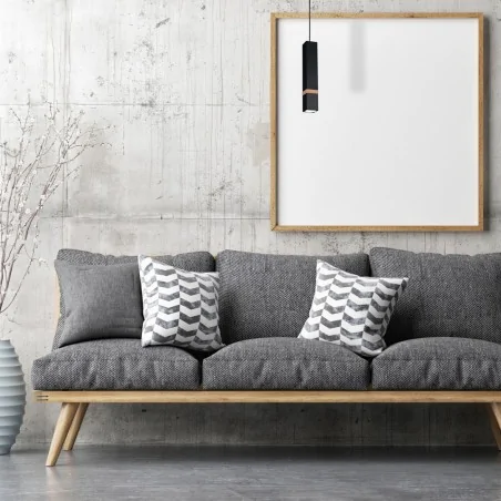 Lampy-sufitowe - lampa wisząca minimalistyczna czarna z drewnianą wstawką vidar black gu10 mlp5403 eko-light 