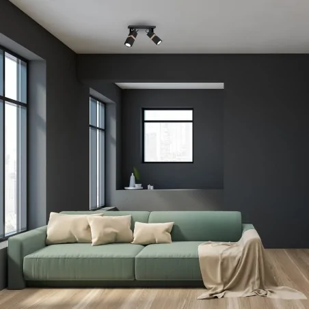 Lampy-sufitowe - lampa sufitowa spot podwójny czarny z drewnianym akcentem vidar black 2xgu10 mlp5401 eko-light 