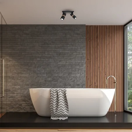 Lampy-sufitowe - lampa sufitowa spot podwójny czarny z drewnianym akcentem vidar black 2xgu10 mlp5401 eko-light 