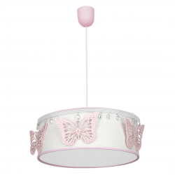 Oswietlenie-do-pokoju-dzieciecego - biała lampa wisząca z różowymi motylkami i kryształkami 1xe27 papillon mlp8282 eko-light