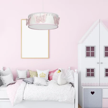 Oswietlenie-do-pokoju-dzieciecego - biała lampa wisząca z różowymi motylkami i kryształkami 1xe27 papillon mlp8282 eko-light 
