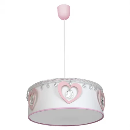 Oswietlenie-do-pokoju-dzieciecego - lampa wisząca biała z różowymi ozdobami 1xe27 heart mlp8278 eko-light 
