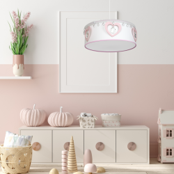 Oswietlenie-do-pokoju-dzieciecego - lampa wisząca biała z różowymi ozdobami 1xe27 heart mlp8278 eko-light 