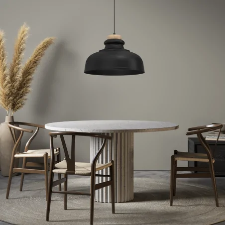 Lampy-sufitowe - lampa wisząca czarno-drewniana 40cm 1xe27 asmund mlp8295 eko-light 