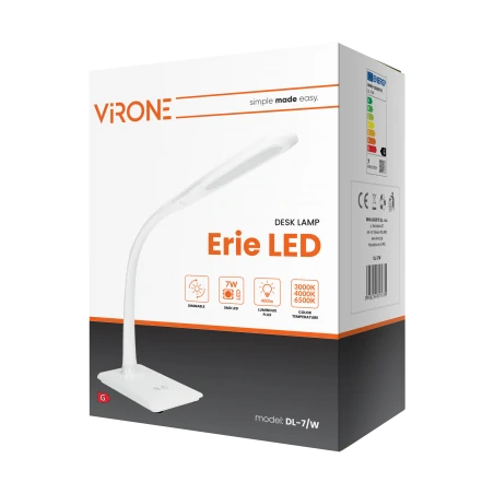 Lampki-biurkowe - lampka biurkowa led w kolorze białym ściemnialna 7w 3000k-6000k erie dl-7/w orno 