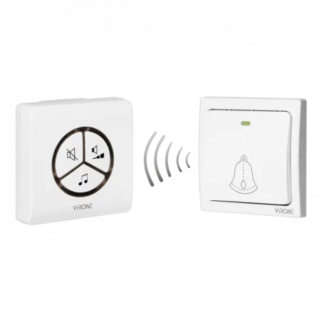 Dzwonki-do-drzwi-bezprzewodowe - biały dzwonek bezprzewodowy z przyciskiem bezbateryjnym 25 dźwięków learning system wayo ac db-3 virone orno 