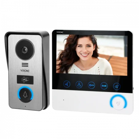 Wideodomofony - zestaw wideodomofonowy jednorodzinny bezsłuchawkowy monitor 7'' z kartą pamięci tf ip44 ceti vdp-60 virone orno 