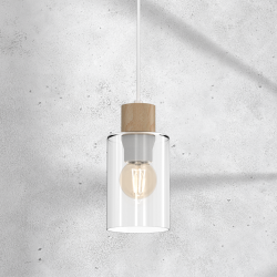 Lampy-sufitowe - nowoczesna lampa wisząca biało-drewniana 1xe27 madera mlp8554 eko-light 