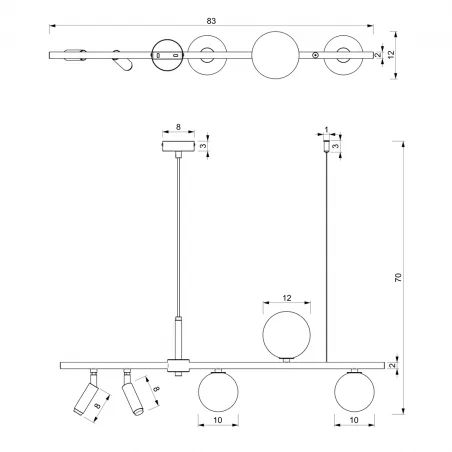 Lampy-sufitowe - wisząca lampa 3 kule + 2 tuby 5xg9 sirio mlp8408 eko-light 