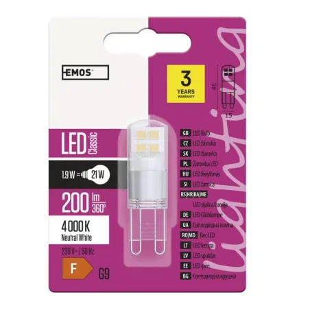 Gwint-trzonek-g9 - neutralna żarówka led g9 1,9w-21w 4000k 200lm classic jc zq9525 emos 