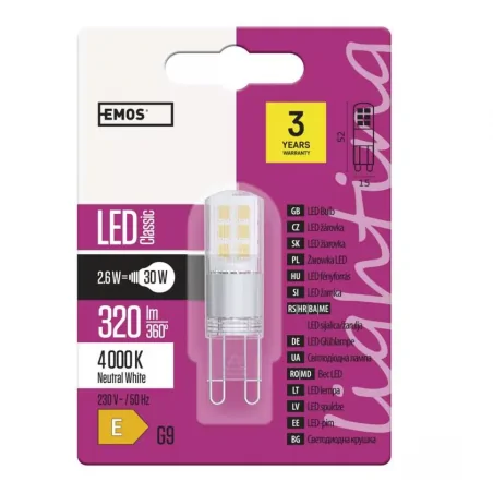 Gwint-trzonek-g9 - żarówka led neutralna g9 2,6w-30w 4000k 320lm classic jc zq9534 emos 