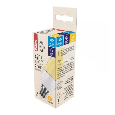 Gwint-trzonek-e14 - zdrowa dla oczu żarówka led true light e14 świeczka 4,2w ciepła 470lm zq3224 emos 