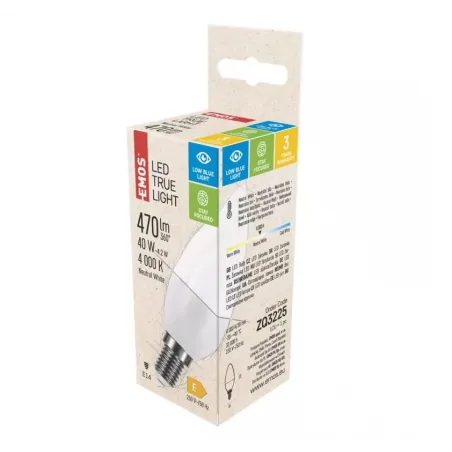 Gwint-trzonek-e14 - zdrowa dla oczu żarówka led true light e14 świeczka 4,2w neutralna 470lm zq3225 emos 