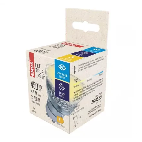 Gwint-trzonek-gu10 - zq8355 żarówka niemęcząca oczu low light blue led true light gu10 4,8w ciepła 450lm emos 