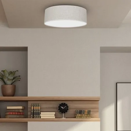 Lampy-sufitowe - okrągła lampa sufitowa len + metal 3xe27 lino mlp7500 eko-light 