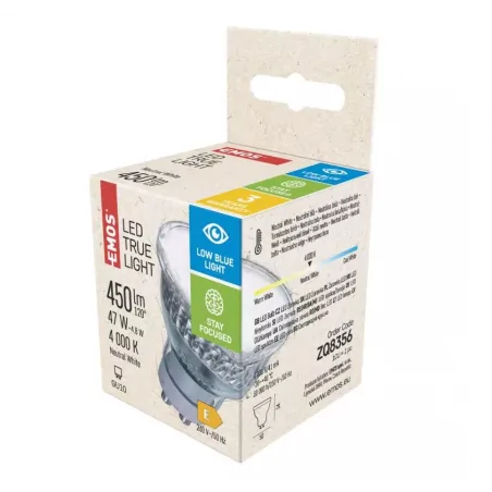 Gwint-trzonek-gu10 - zq8356 żarówka niemęcząca oczu low light blue led true light gu10 4,8w neutralna 450lm emos 