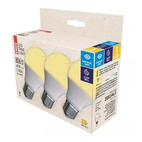 Gwint-trzonek-e27 - trójpak komfortowa dla oczu żarówka led true low blue light e27 a60 7,2w ciepła 806lm zq5144.3 emos 