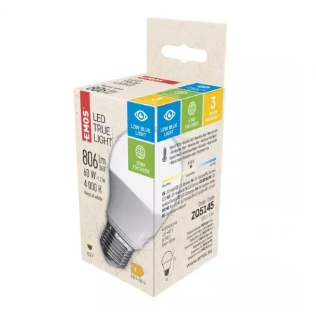 Gwint-trzonek-e27 - komfortowa dla oczu żarówka led true low blue light e27 a60 7,2w neutralna 806lm zq5145 emos 