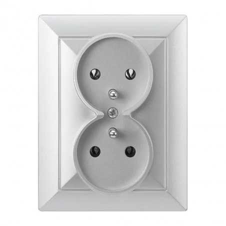Gniazda-elektryczne - gniazdo podwójne podtynkowe kompletne z ramką srebrne pt-6p perła abex 