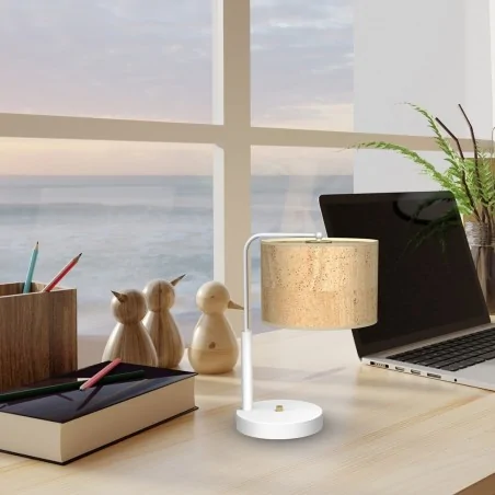 Lampki-biurkowe - lampka biurkowa biało - brązowa 1xe27 cork mlp7524 eko-light 