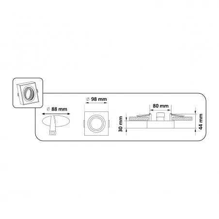 Oprawy-sufitowe-ruchome - oprawa podtynkowa kwadratowa biała ruchoma mr16 gaja 320070 polux 