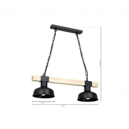 Lampy-sufitowe - czarna lampa wisząca - naturalne drewno 2xe27 faro mlp7456 eko-light 