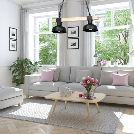 Lampy-sufitowe - czarna lampa wisząca - naturalne drewno 2xe27 faro mlp7456 eko-light 