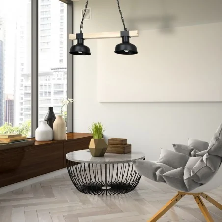 Lampy-sufitowe - czarna lampa wisząca - naturalne drewno 2xe27 faro mlp7456 eko-light 