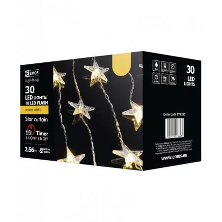 Oswietlenie-choinkowe - lampki świąteczne kurtyna migające gwiazdki 30xled ciepłe światło ip44 timer dcgw01 emos 